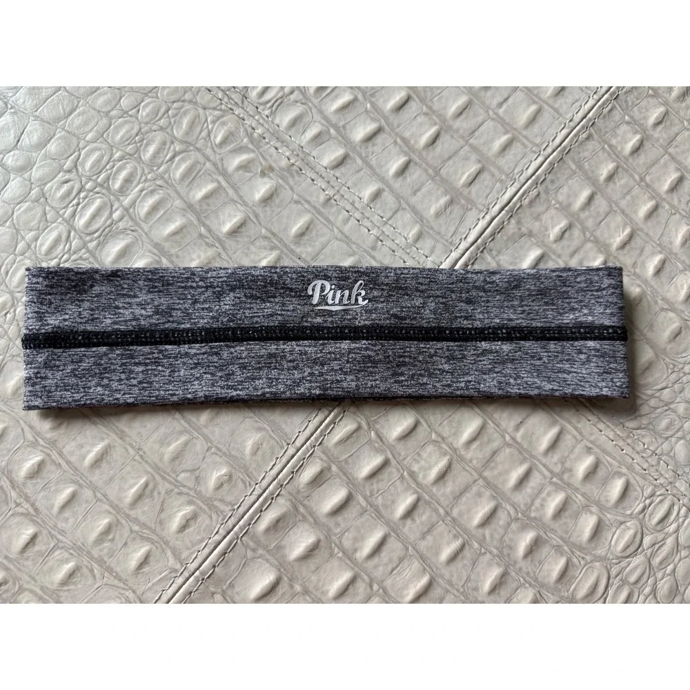 PINK Victoria's Secret Headband Gray Black Athletic Sport Workout Hair Accessory